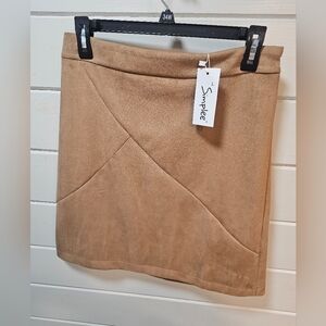 Faux Suede Mini Skirt, size Large, tan